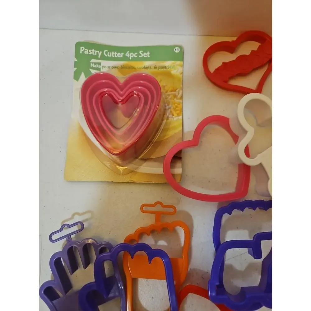 Assorted Lot Of Plastic Cookie Cutters fun shapes for baking & crafts